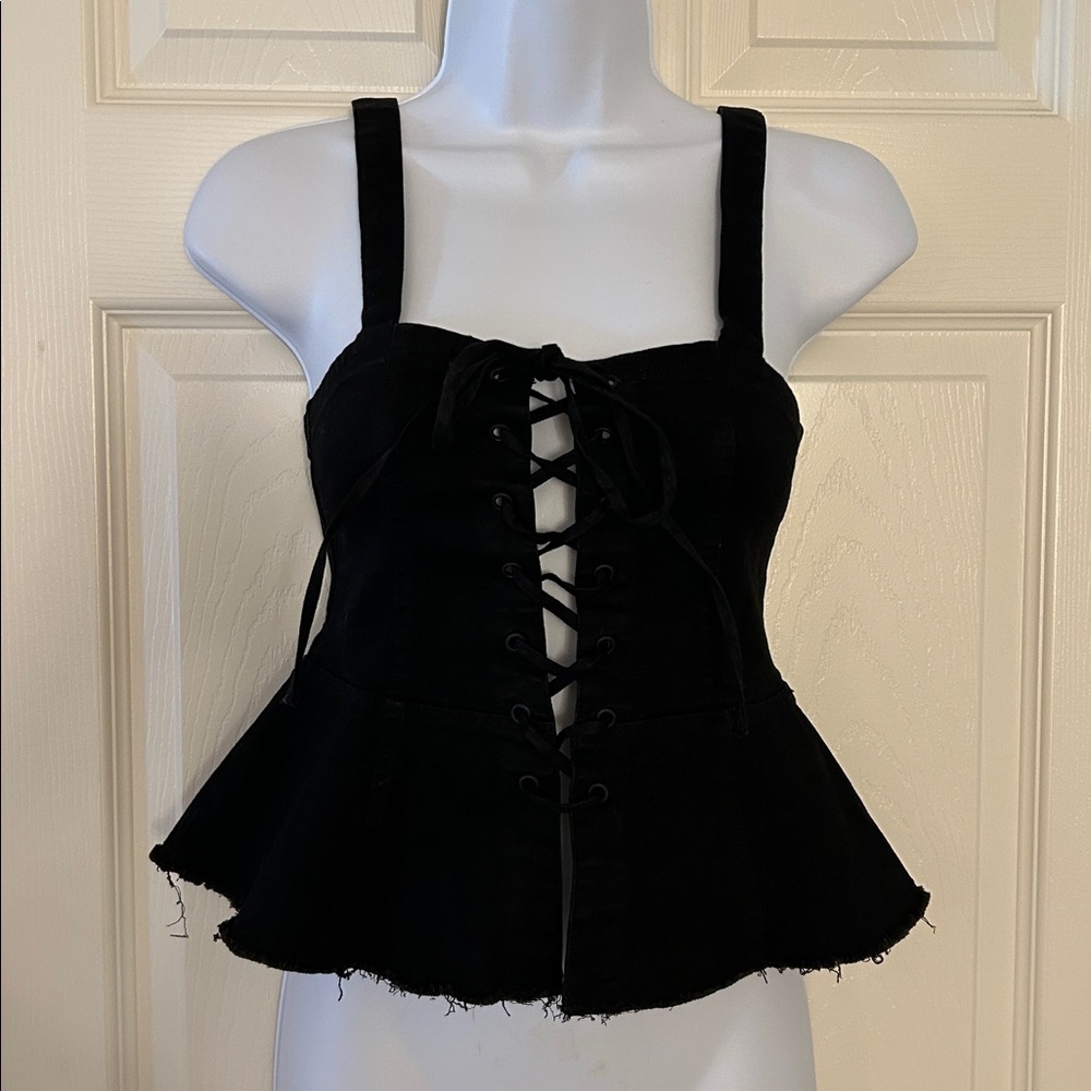Black Lace-Up Corset Tank Top - Women